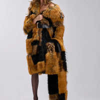 Manteau 'Galaxy' Long en Fausse Fourrure Patchwork