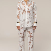Ensemble 'Cannes' Floral Ivoire (Blouse et Pantalon)