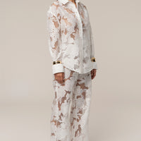 Ensemble 'Cannes' Floral Ivoire (Blouse et Pantalon)