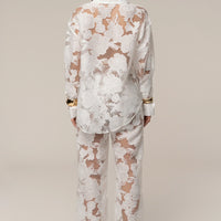 Ensemble 'Cannes' Floral Ivoire (Blouse et Pantalon)