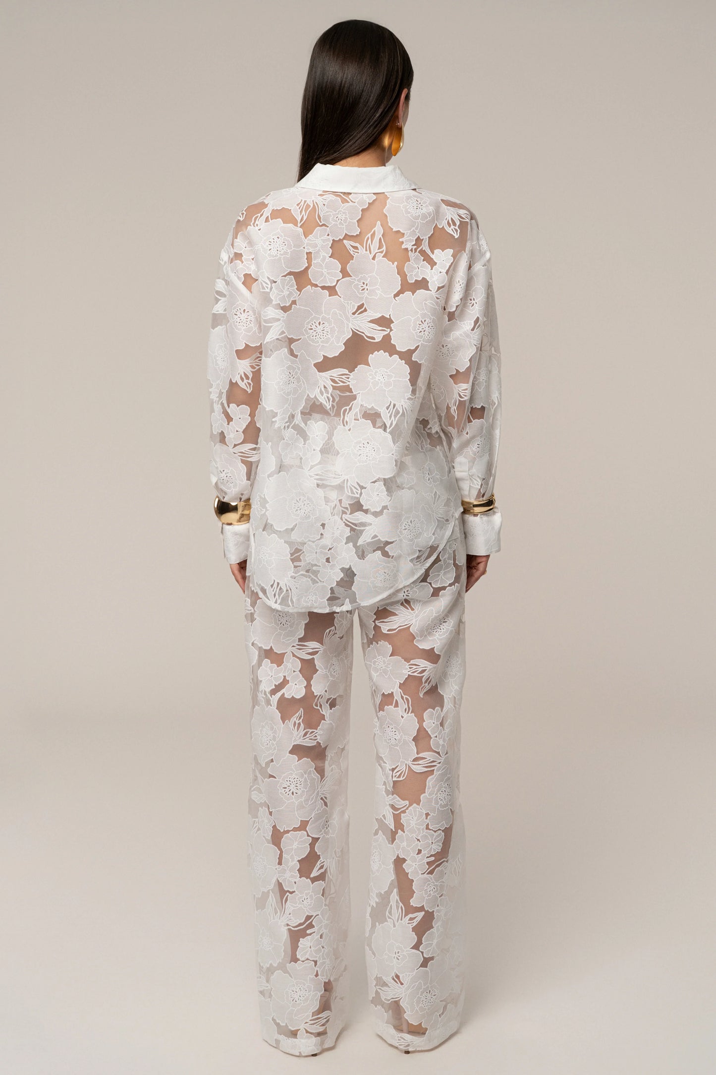 Ensemble 'Cannes' Floral Ivoire (Blouse et Pantalon)