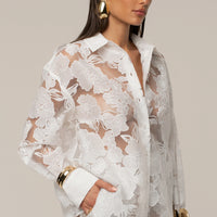 Ensemble 'Cannes' Floral Ivoire (Blouse et Pantalon)
