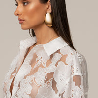 Ensemble 'Cannes' Floral Ivoire (Blouse et Pantalon)