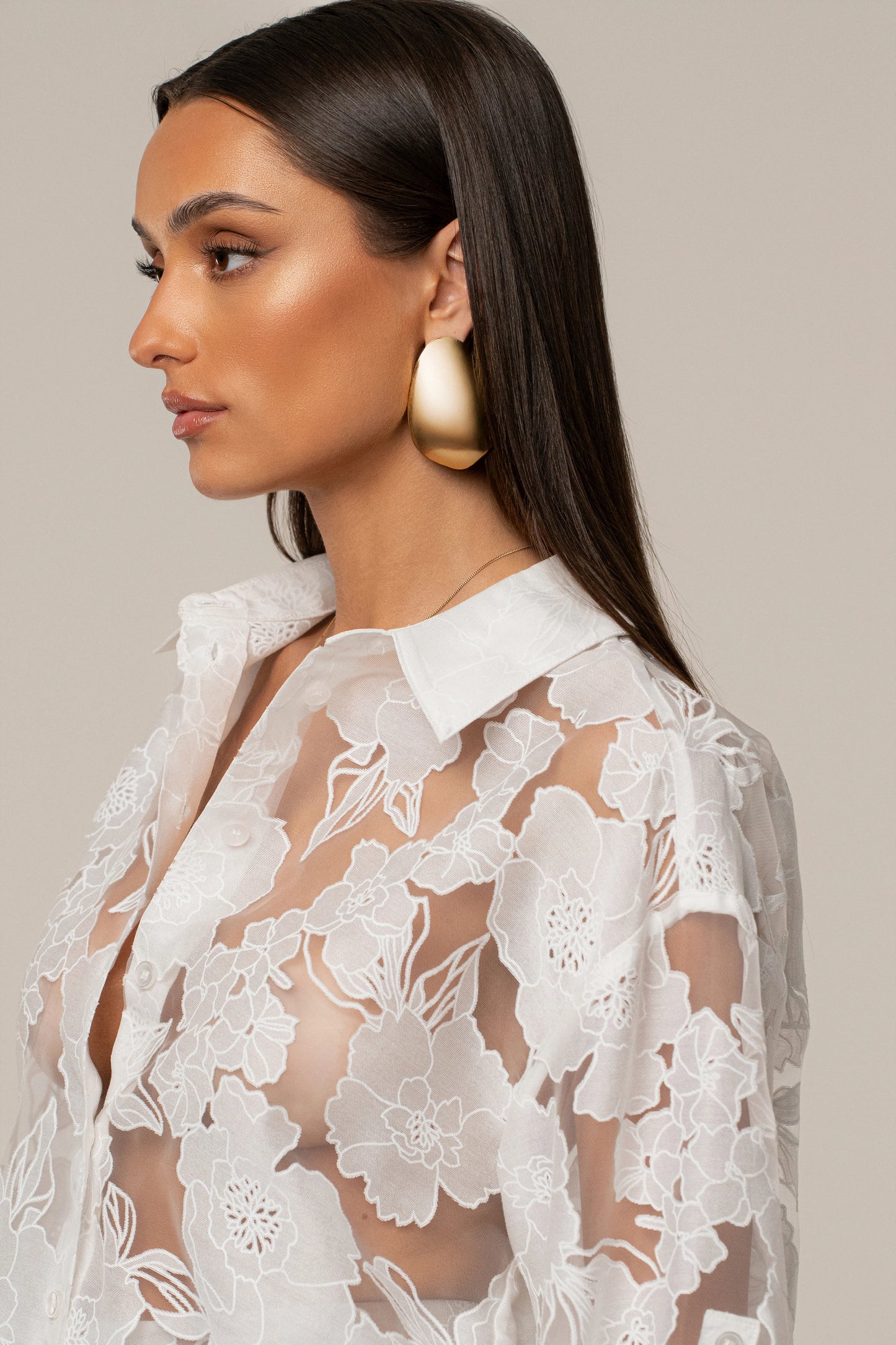 Ensemble 'Cannes' Floral Ivoire (Blouse et Pantalon)