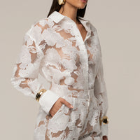 Ensemble 'Cannes' Floral Ivoire (Blouse et Pantalon)