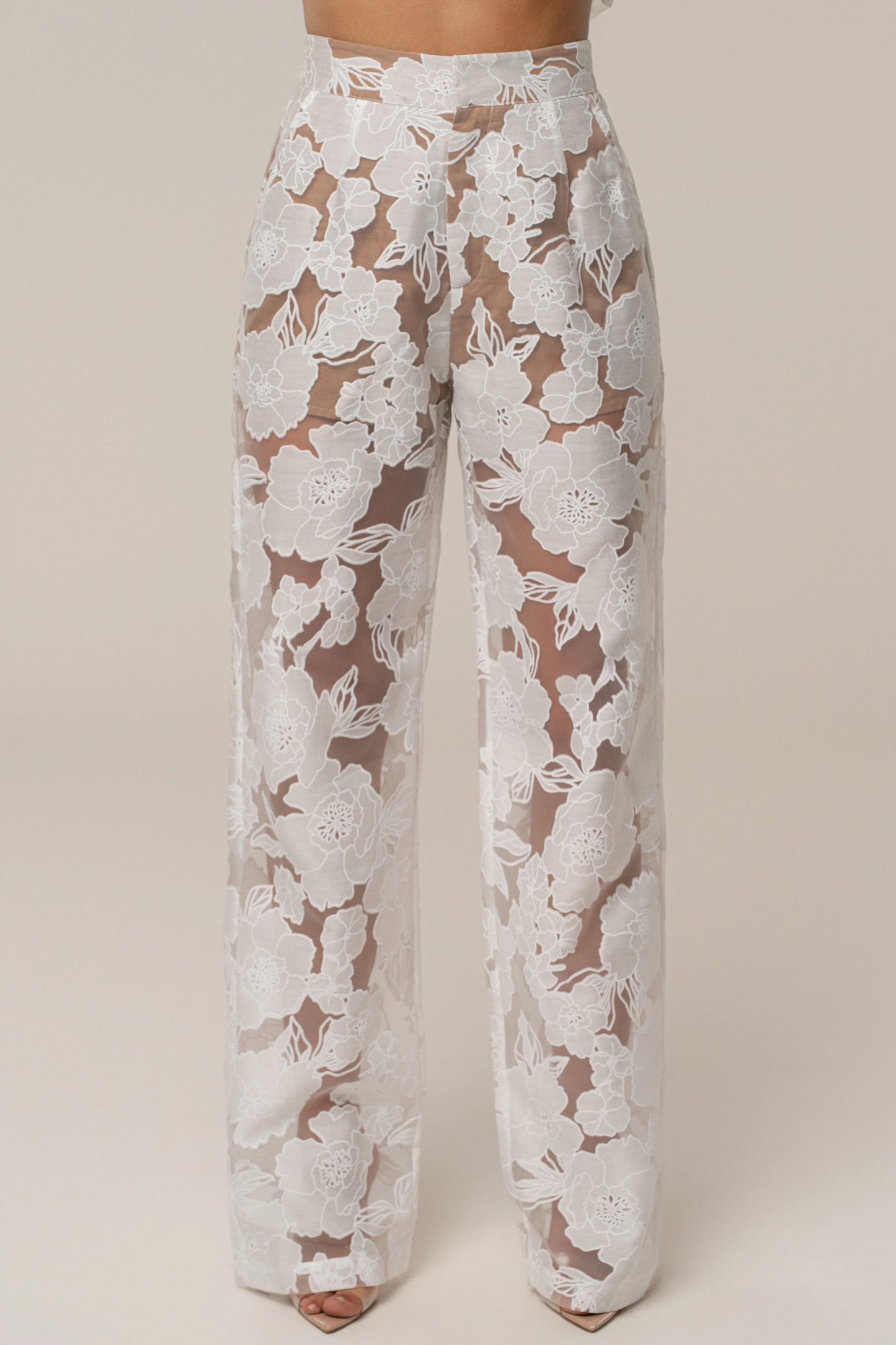 Ensemble 'Cannes' Floral Ivoire (Blouse et Pantalon)