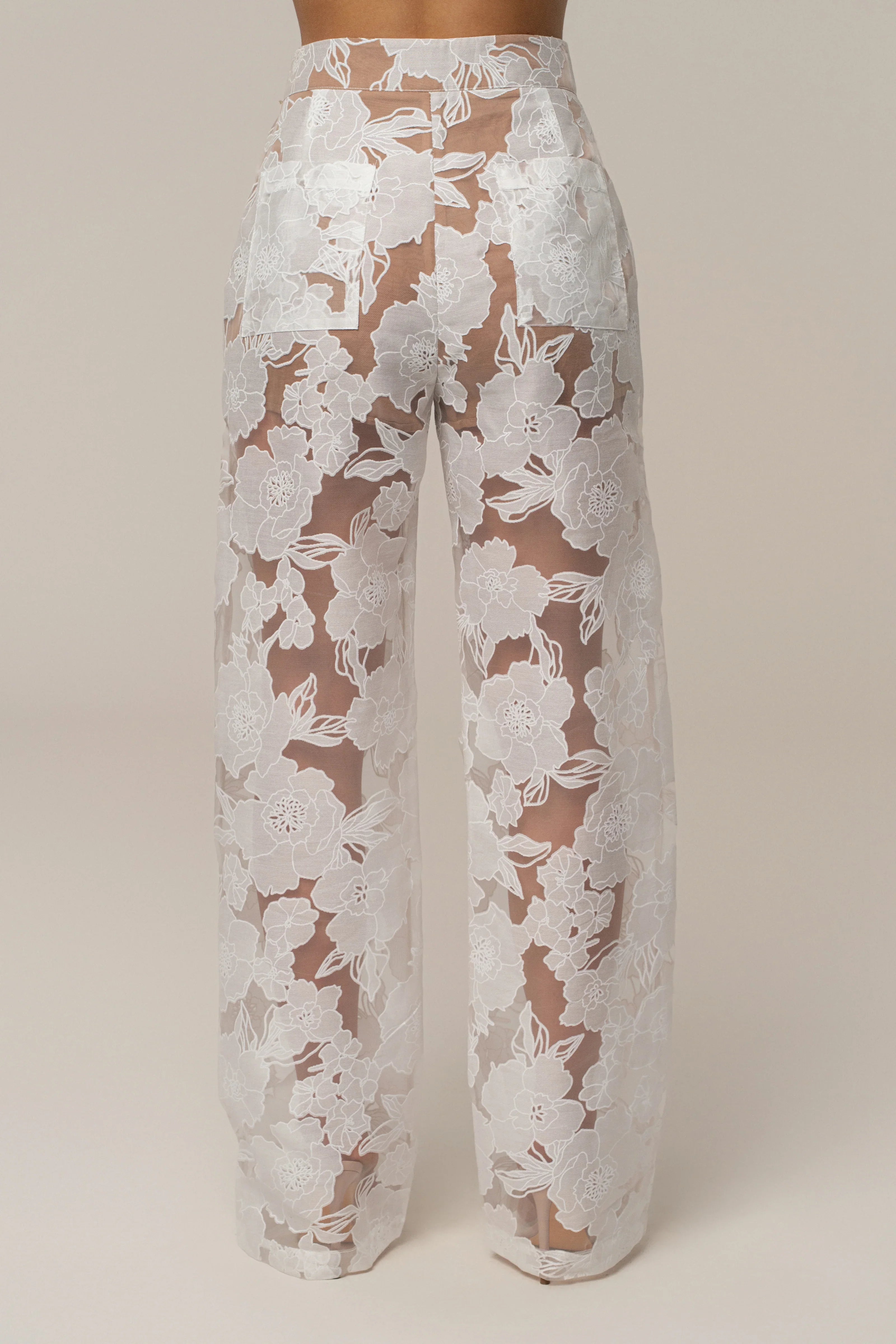 Ensemble 'Cannes' Floral Ivoire (Blouse et Pantalon)