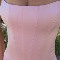 Eliana Robe de Demoiselle d'Honneur Corset en Satin Premium - Rose Poudré