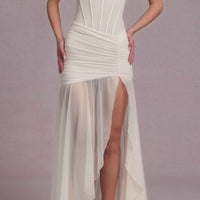 Aurelia Robe Gown Corset Asymétrique Plissé - Ivoire