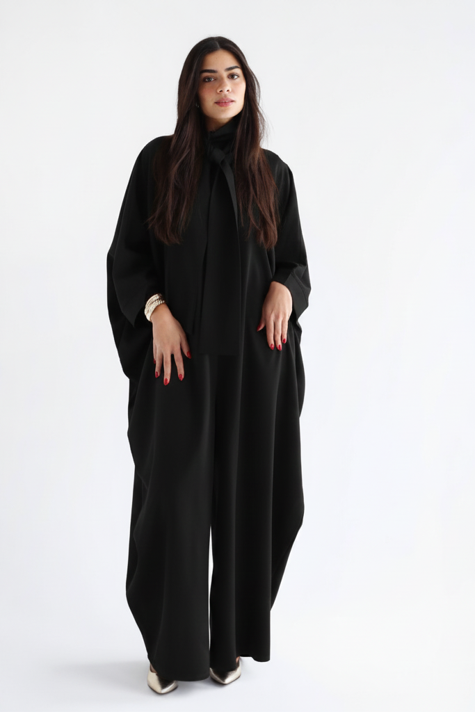 Combinaison oversized noire avec col à nouer