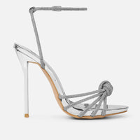 Sandales à Talons 'Stella' Argent Miroir, Détails Diamants