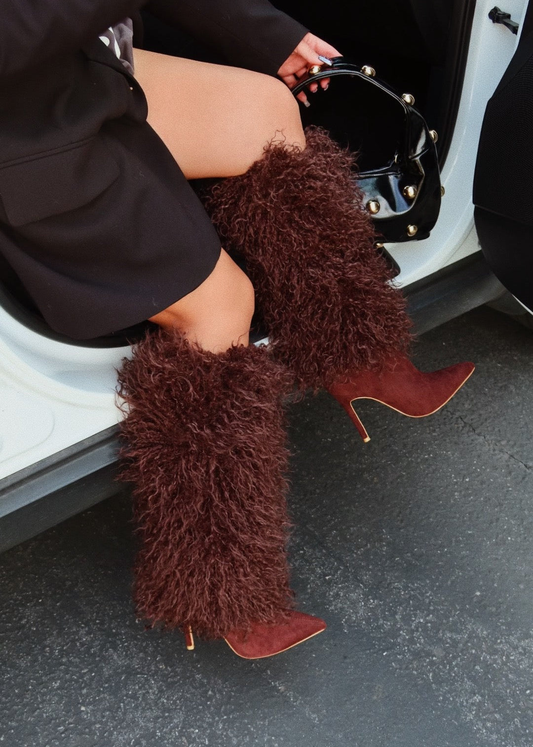 Bottes à Talons 'Sienna' en Fausse Fourrure Marron