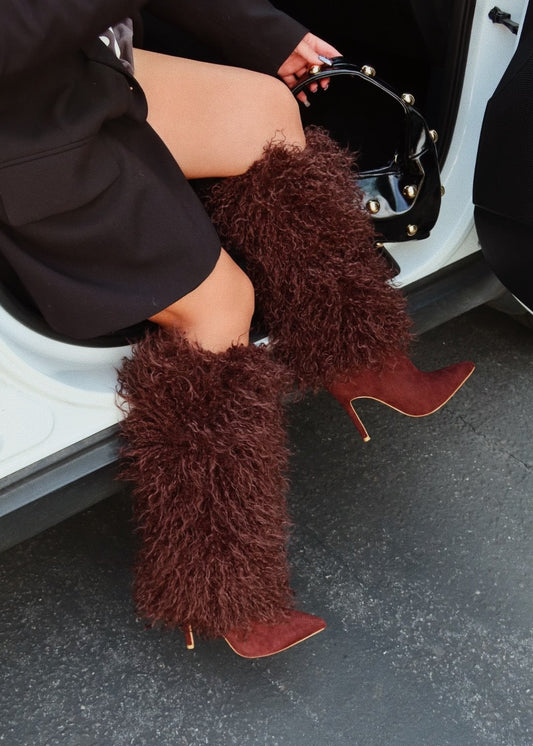 Bottes à Talons 'Sienna' en Fausse Fourrure Marron